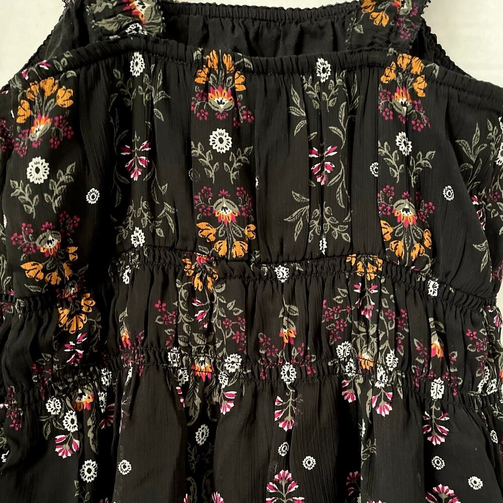 Old Navy Black Floral Cami Womens Size S Ruffle Cutouts Feminine Layer Coquette - Picture 9 of 15